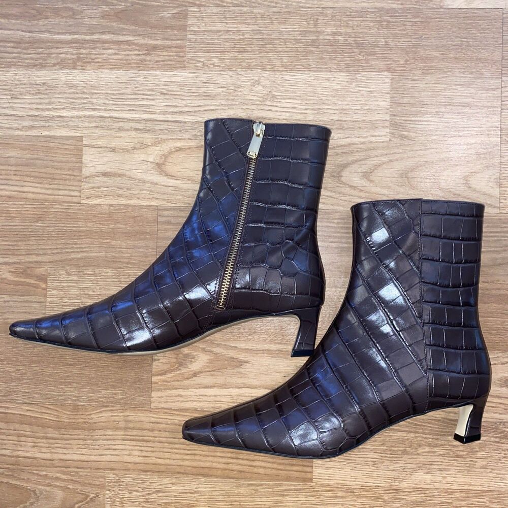 Michael Kors Womens Cosmo Croc-Embossed Kitten Heel Booties Chocolate size 8 NEW - Picture 6 of 10
